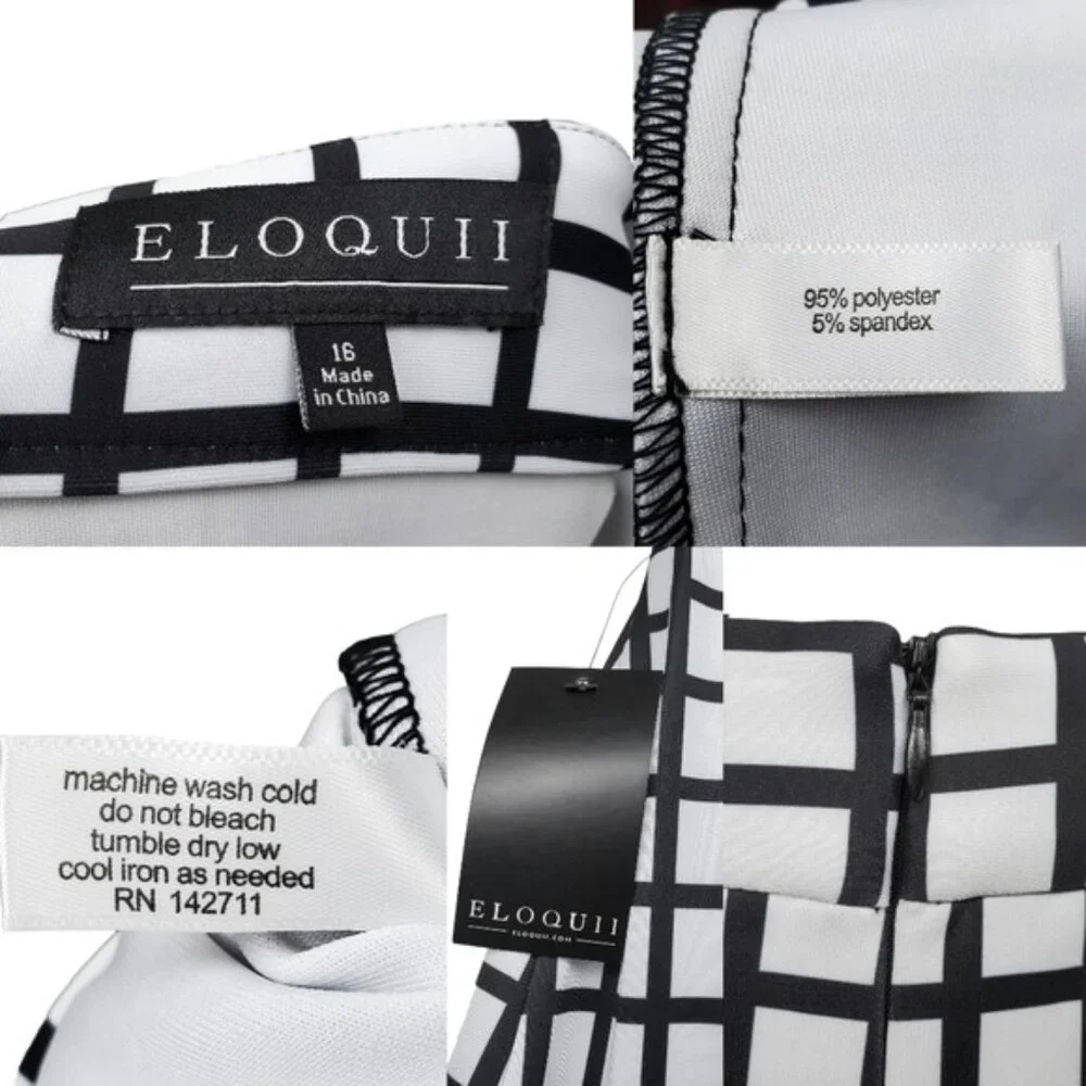 Eloquii Womens Black White Grid Check Scuba Pleated A-line Skirt Size 16 NWT